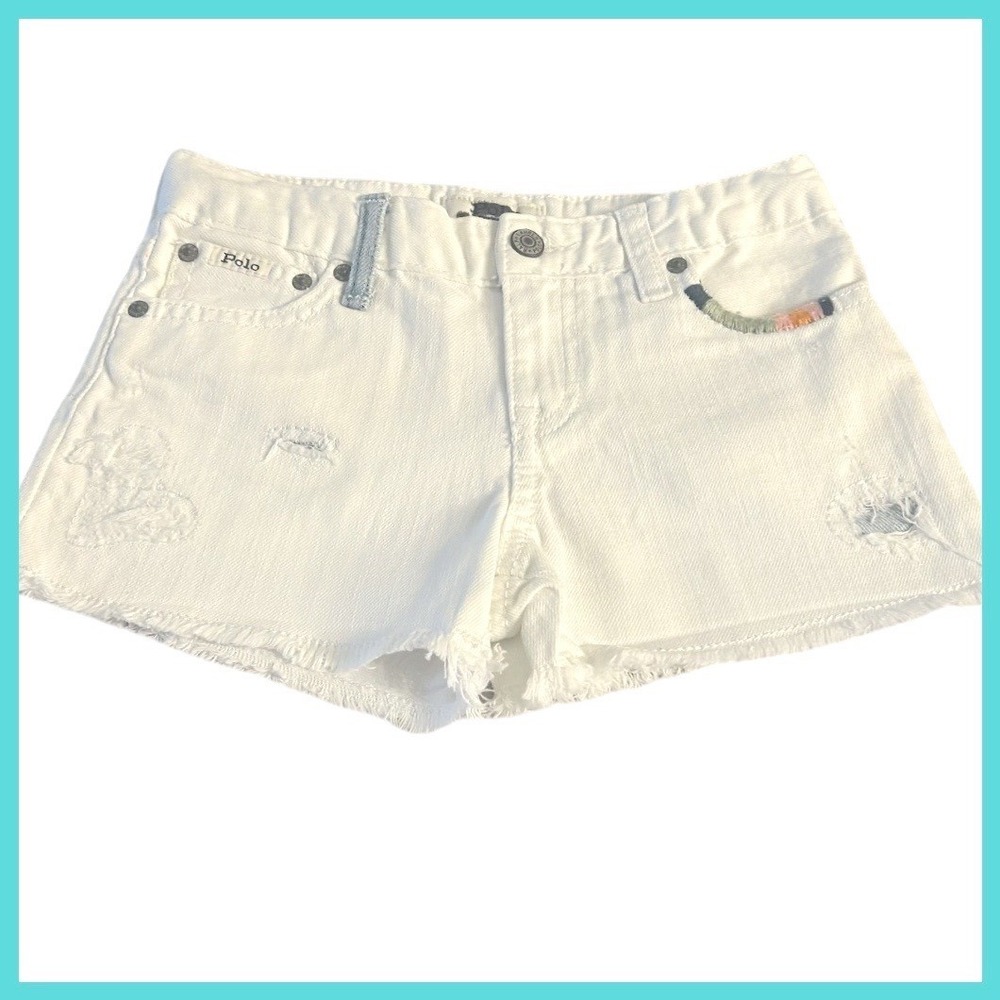 NEW Polo Ralph Lauren Little Girls Sz. 6X White Denim Shorts‎ W/Distress